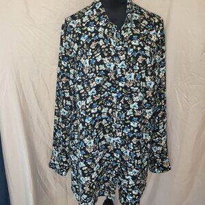 J.Jill Layered Floral Blouse, Size M, Black Green Blue & White